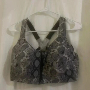 VICTORIA  SPORT ‎ BRA WO SIZE 38DDD BLACK GRAY REPTILE PRINT DESIGN ZIP FRONT